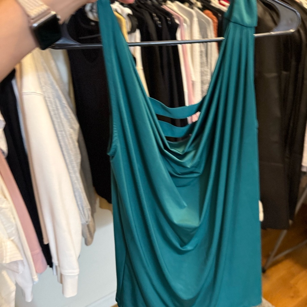 Kardashian Kollection Teal Draped Tank Top
